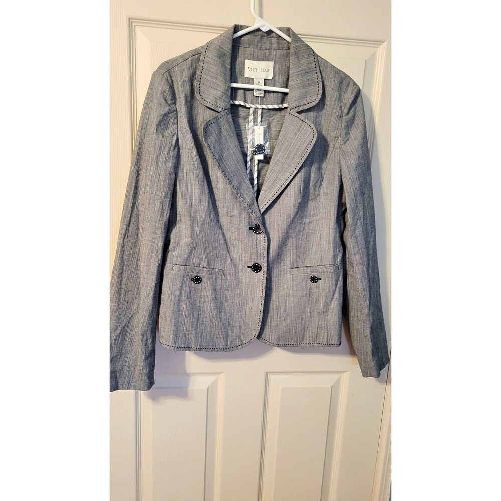NWT White House Black Market Tailored Ramie Cotton Pick-Stitched Blazer Gray 14